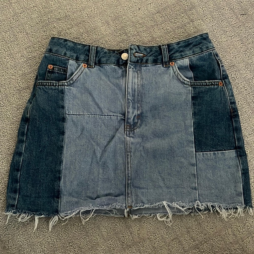 Topshop Moto Patchwork Jean skirt
